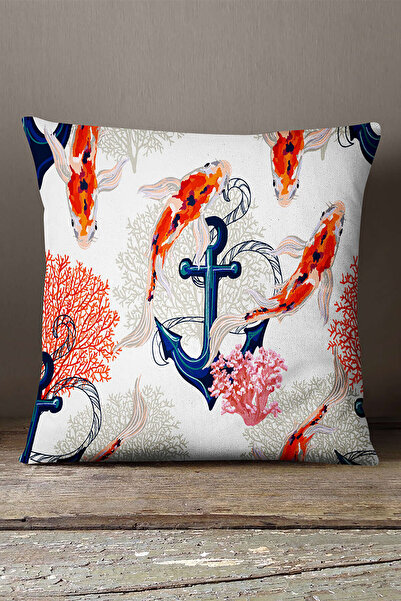 INSENSE HOME Кадифе Babyface Помаранчево-біла подушка з морським візерунком -...