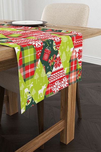 Cango Home Πράσινο κόκκινο χριστουγεννιάτικο θέμα Digital Printed Runner Cgh305-rn