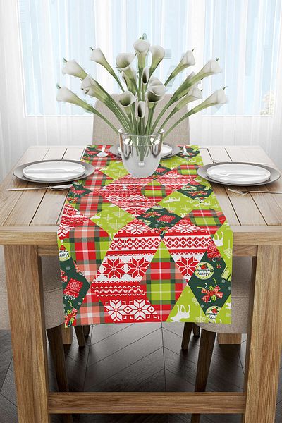 Cango Home Πράσινο κόκκινο χριστουγεννιάτικο θέμα Digital Printed Runner Cgh305-rn
