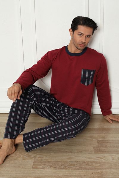 Ayans Pijama Σετ ανδρικών πιτζάμες με δύο κλωστές (ΧΑΛΥΚΟ) καρό με τσέπες