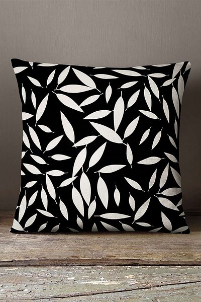 INSENSE HOME Fetă de pernă din catifea Babyface cu frunze alb-negru - Cgh072