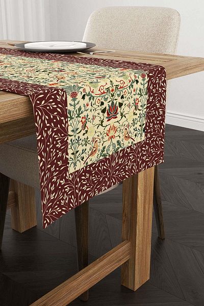 Cango Home Motiv Roșu Claret Motiv Floral Pasăre Imprimat Digital Runner Cgh1381-rn