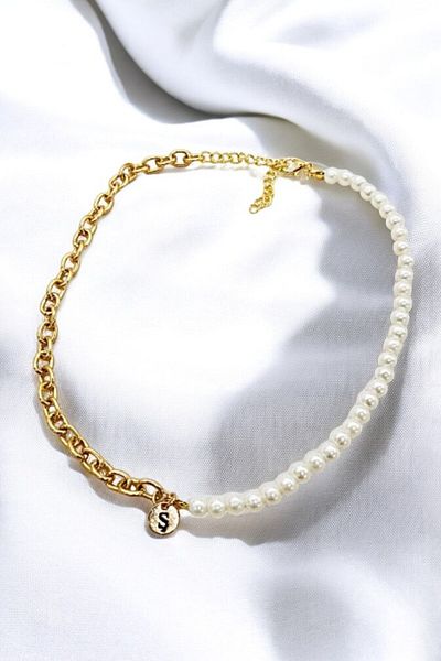 PETEK AKSESUAR Chain Letter Style Necklace with Ş Pearl