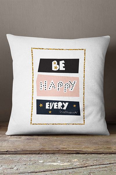 INSENSE HOME Velvet Babyface White Pink Be Happy Every Written Ψηφιακή εκτύπωση Μαξιλαροθήκη Ριχτάρι - Cgh449