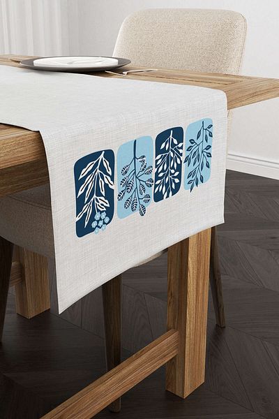 Cango Home Albastru Alb Decorativ Modern Frunze Model Digital Printed Runner 4kmbs125-rn