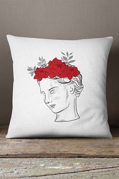 INSENSE HOME Velvet Babyface, alb, negru, modern, husă de pernă imprimată digital, cu trandafir și sculptură Cgh545