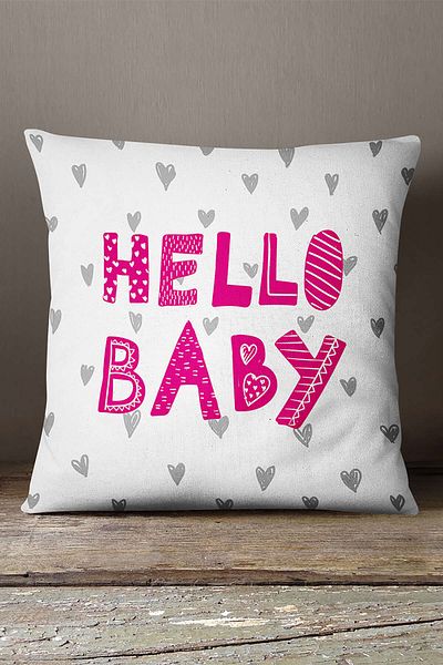 INSENSE HOME Velvet Babyface, alb, roz, Hello Baby, scris cu imprimare digitală, husă de pernă pentru pernă - Cgh398