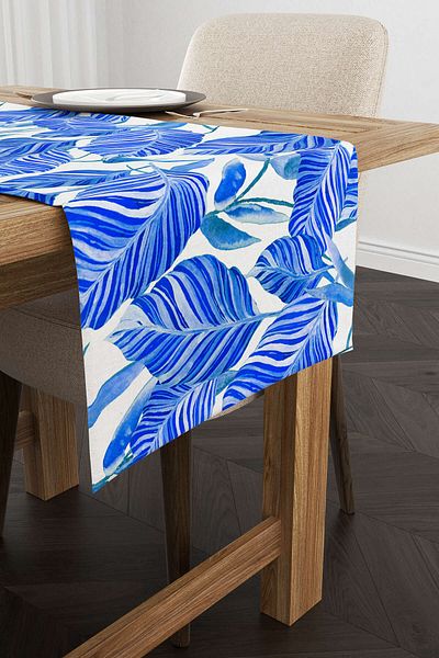 Cango Home Runner cu imprimare digitală cu model frunze albastre - Otyk492-rn