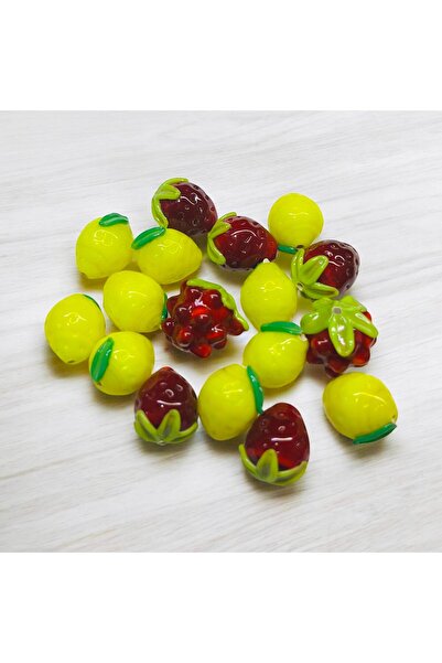 nazarboncuğu Kırmızı Murano Cam Boncuk Çilek Limon Böğürtlen 3 Adet