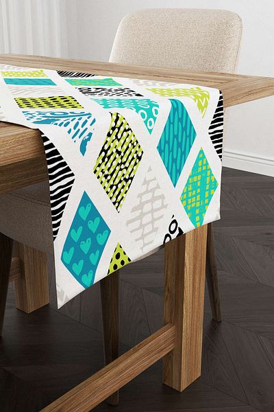 Cango Home Albastru Verde Modern Geometric Pattern Runner - Cgh065-rn