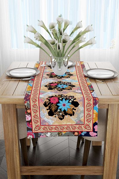 Cango Home Orange Multi-Colored Ethnic Flower Patterned Digital Printed Runner Otyk453-rn