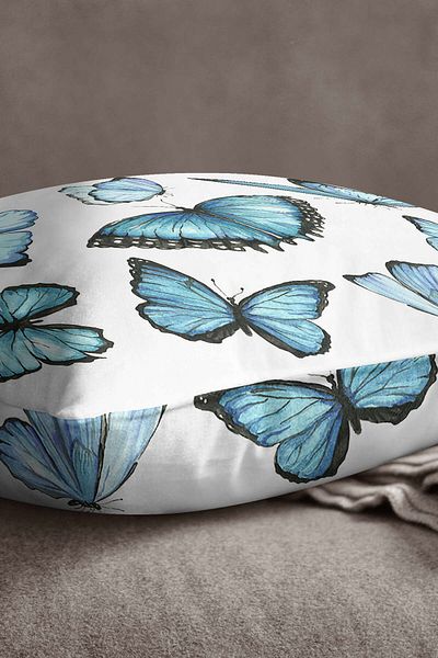 INSENSE HOME Husă de pernă din catifea Babyface cu model fluture albastru - Cgh001