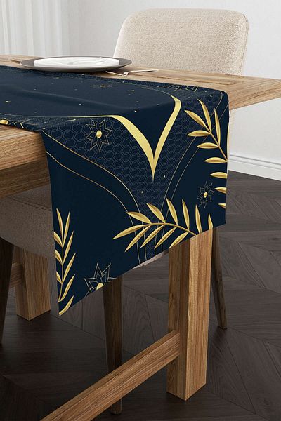 Cango Home Navy Blue Ramadan Themed Decorative Patterned Digital Printed Runner Cgh1300-2-rn