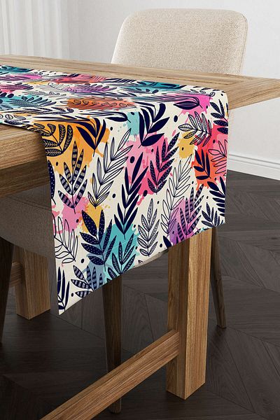 Cango Home Runner cu model frunze multicolore crem - Cgh063-rn