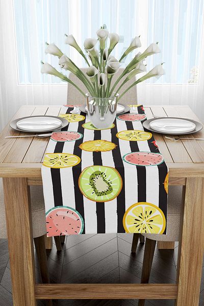 Cango Home Runner cu imprimare digitală cu model de fructe alb galben - Oytyk934-rn