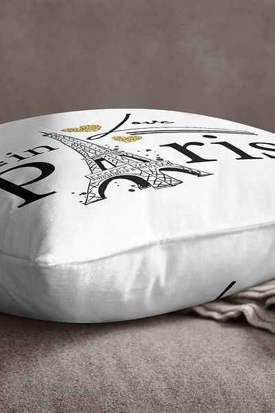 INSENSE HOME Βελούδινο Babyface Λευκό Μαύρο Love Paris Written Digital Printing Throw Μαξιλαροθήκη - Cgh443