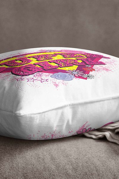 INSENSE HOME Βελούδινο Babyface Λευκό Ροζ Super Girl Written Digital Printing Throw Μαξιλαροθήκη - Cgh428