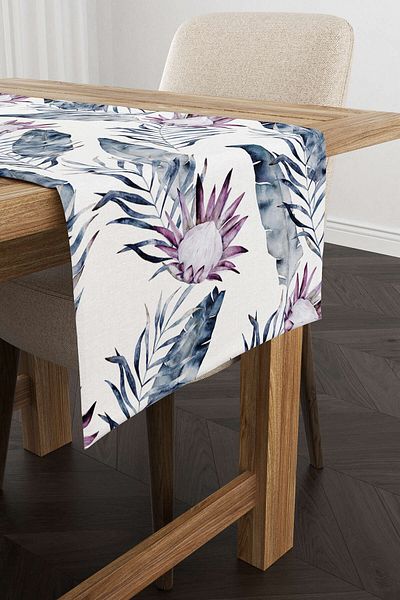 Cango Home Λευκό Μωβ Τροπικό Μοτίβο Runner - Cgh345-rn