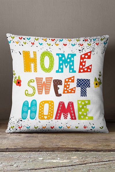 INSENSE HOME Velvet Babyface White Πολύχρωμο Home Sweet Home Written Print Μαξιλαροθήκη Ριχτάρι - Cgh444