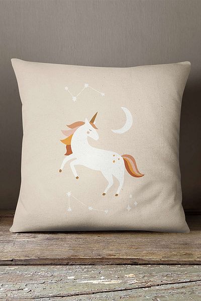 INSENSE HOME Velvet Babyface Cream Πορτοκαλί Bohemian Unicorn με μοτίβο ψηφιακής εκτύπωσης Μαξιλαροθήκη μαξιλαριού Cgh729