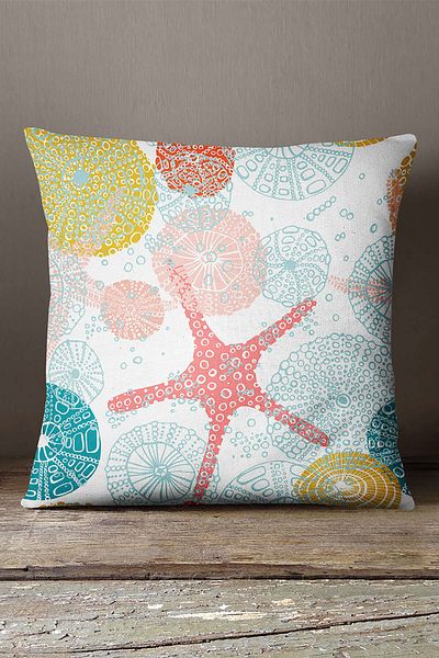 INSENSE HOME Husă de pernă din catifea Babyface, alb, turcoaz, galben, cu model marin - Cgh019