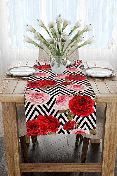 Cango Home Runner cu imprimare digitală cu model de flori roșii și roz - Otyk...