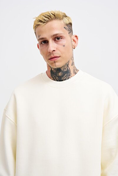 Machinist Мъжки суитшърт с кръгло деколте, голям размер, екрю