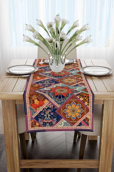 Cango Home Καφέ πολύχρωμο Ethnic Vintage μοτίβο ψηφιακής εκτύπωσης Runner Cgh740-rn
