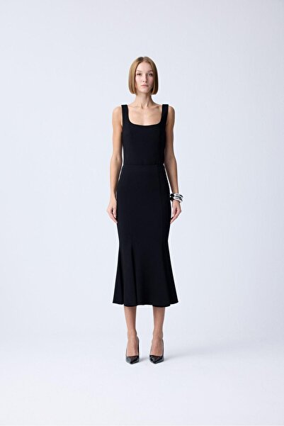 rue Midi Length Black Fish Skirt