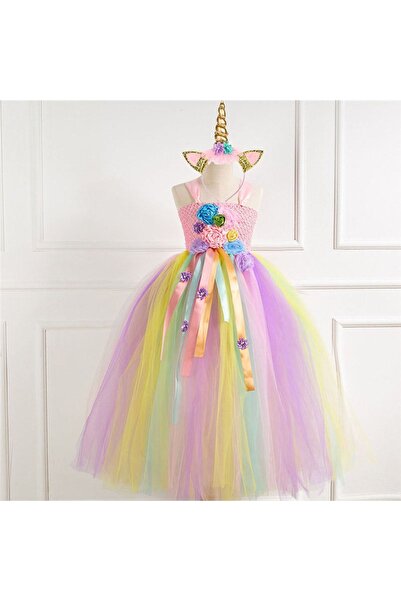ELALEL TASARIM Kız Cocuk Unıcorn Tütü Taç Ve Tarlatan Hediyeli
