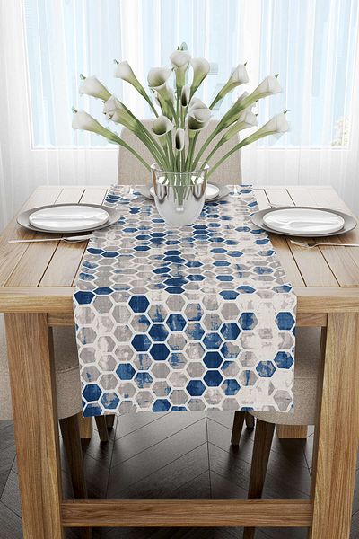 Cango Home Albastru Gri Geometric Fagure Model Digital Printed Runner - Yst11-rn
