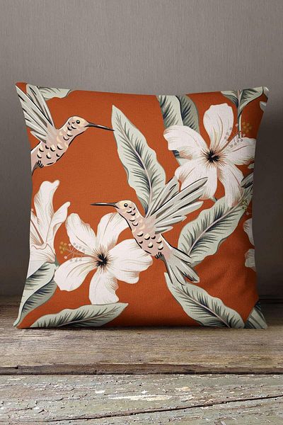 INSENSE HOME Husă de pernă din catifea Babyface portocaliu cu model floral imprimat digital KD-CGH1387