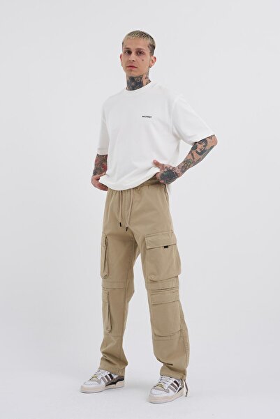 Machinist Ανδρικό φαρδύ τζιν παντελόνι Cargo σε μπεζ χρώμα