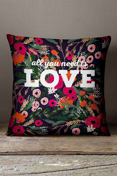 INSENSE HOME Husă de pernă Velvet Babyface, albă, florală, cu imprimare digitală, cu dragoste scrisă - Cgh466