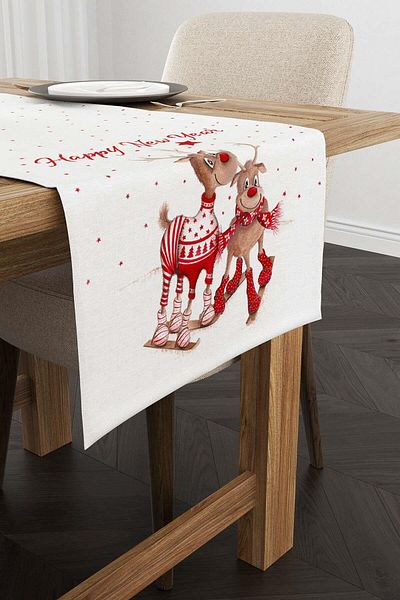 Cango Home Red Deer Christmas Themed Digital Printed Runner CGH1372-RN
