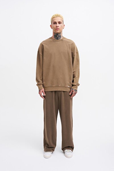 Machinist Ανδρικό φούτερ που πλένεται oversize καφέ