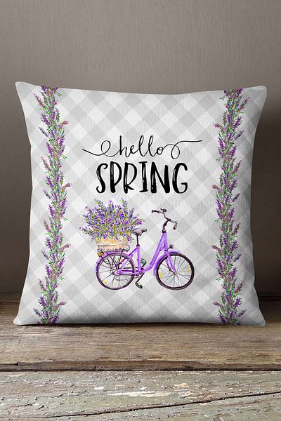 INSENSE HOME Husă de pernă din catifea Babyface, gri violet, în carouri, tematică de primăvară - Kd-cgh1042