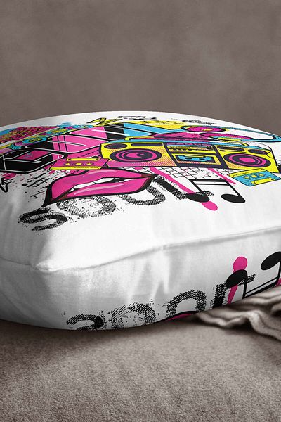 INSENSE HOME Βελούδινο Babyface Λευκό Πολύχρωμο Popart Μαξιλαροθήκη με ριχτάρι με ψηφιακή εκτύπωση - Cgh420