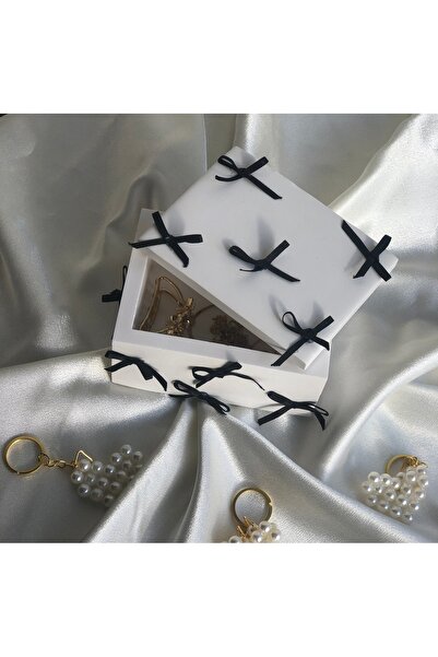 Hommark Siyah Fiyonk Kurdele Trend Detaylı Takı Toka Kutusu Dekoratif Beton K...