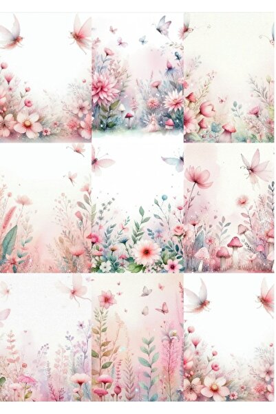 Hiras Dizayn Perili Soft Çiçek Desenli Yatay A4 Mektup Kağıdı 10 adet Resimli A4