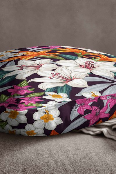 INSENSE HOME Velvet Babyface Alb Portocaliu Tropical Floral Aruncă Față de Pernă - Cgh055