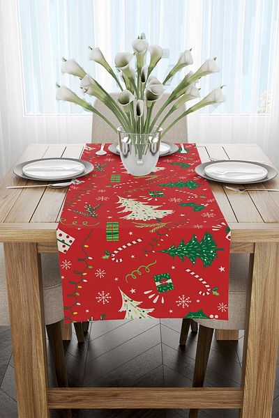 Cango Home Red Green Christmas Themed Digital Printed Runner Cgh297-rn