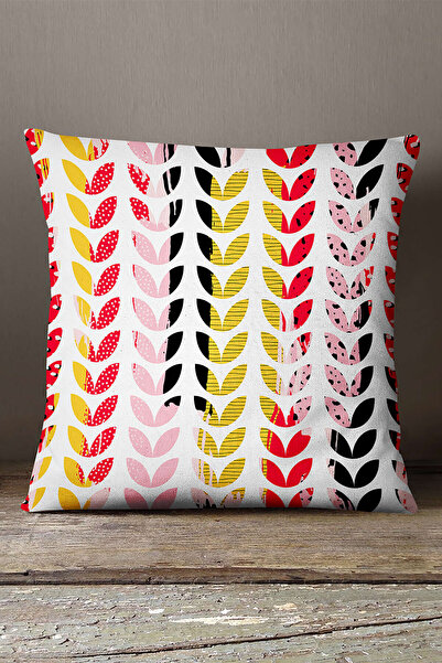 INSENSE HOME Кадифе Babyface Червоно-біла подушка з візерунком листя - Cgh127