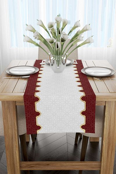 Cango Home Red White Ramadan Themed Decorative Patterned Digital Printed Runner Cgh1313-rn
