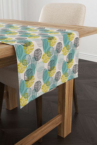 Cango Home Albastru Verde Frunze Decorative Model Imprimate Digital Runner Cgh1201-rn