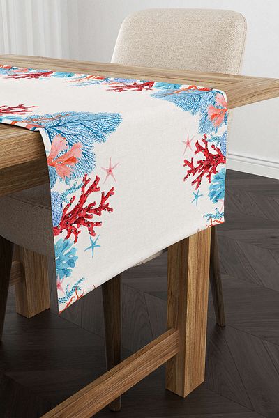 Cango Home Blue Red Marine Patterned Digital Printed Runner Cgh1249-rn