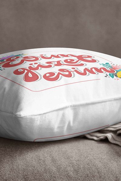INSENSE HOME Velvet Babyface White Red My Beautiful Home Written Digital Printing Μαξιλαροθήκη για ριχτάρι - Cgh458