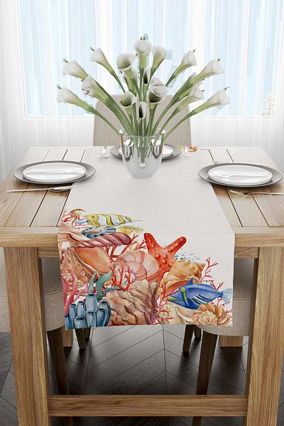 Cango Home Κρέμα Marine Patterned Digital Printed Runner Cgh1250-rn