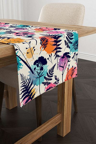 Cango Home Runner cu model frunze multicolore crem - Cgh080-rn