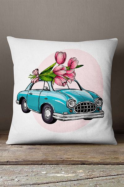 INSENSE HOME Βελούδινη Babyface Λευκή Ροζ Floral Μαξιλαροθήκη Μαξιλαροθήκης Αυτοκινήτου - Cgh189